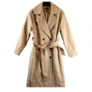 AQUA Medium Duster Trench Coat Camel Notch Lapel Tie Belt Retail $238 NWT