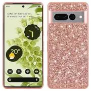 For Google Pixel 7a Phone Cover TPU Frame Hard PC Back Case with Shiny Glitter Sequins Decor
