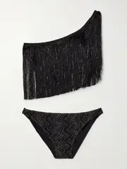 [Missoni] Missoni - Mare Fringed Striped Metallic Crochet-knit Bikini - Black - IT38 IT 38 Black
