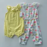 Carter’s 6 Months Baby Girl Pink Yellow Romper Set Cloud Polka Dot NWT Spring
