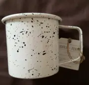 Fiddle+Fern Enamel Mug 24oz Coffee/Tea/Camping Cup, White/Black Speckled New