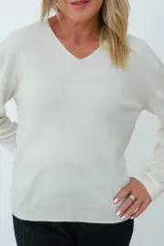 MerinoSnug V Neck Alpaca Blend from Merino Wool Jumpers, White / S