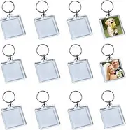 [Natuworld] 25Pcs Clear Acrylic Photo Keychains Blank Square Picture Frame Keyring Insert Personalized Keychain, Transparent