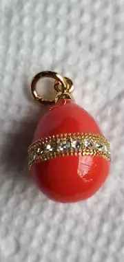 Goldtone and Bright Red Enamel Easter egg pendant