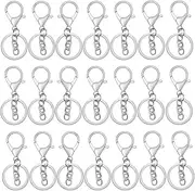 30 Pcs Lobster Claw Clasp Keychain, BetterJonny 30mm Metal Lobster Clasp Swivel Clasps Hook with Flat Split Ring Key Ring with Chain Ring Waist Buckle for DIY Key Chain Accessories(Silver)