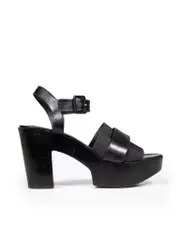 Black Leather Platform Strap Sandals