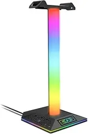 Generic Dual USB Ports Touch Control Data Transmission RGB Headphone Stand Holder Rack Glow Head Mounted Headphone Stand Rack for Universal Headphone