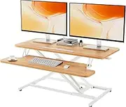 ERGOMAKER Standing Desk Converter, 36"/90cm Wide Height Adjustable Quick Sit Stand Computer Desk Converter for Home Office Workstation (White Frame + Light Rustic Brown Desktop)