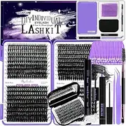 DIY Lash Extension Kit 804Pcs D Curl Individual Lash Clusters Eyelashes Extension Set with Mirror Lash Storage Box Lash Bond&Seal Glue Remover Tweezers Lash Brush Applicator