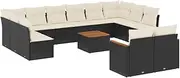 vidaxl 13-Piece Garden Sofa Set with Cushions - Modular Outdoor Poly Rattan Furniture Patio/Lawn/Backyard Seating - Black