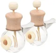 ZUNOXAZ 2pcs Milk Tea Car Diffuser Bottle Empty Essential Oil Perfume Glass Vials for Car Freshener Auto Aromatherapy Scent Diffuser Wood Cap and Vent Clip