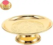 LIFKICH Chinese Style Buddha Offering Plate Fruit Plate Wedding Temple Fruit Tray Elegant Round Serving Platter for Rituals Decorations