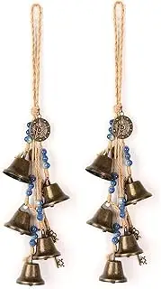 AIMALL 2 PCS Witch Wind Bell, Commemorative Door Bell with Love Magic Five-Pointed Star, Wall-Mounted, Wooden Beads, 14.49 Inches