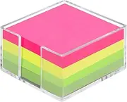 Acrylic Sticky Note Holder with 400 Colorful Notes 3x3 Inch Clear Desk Organizer for Office, School, Home Includes 4 Pastel Pads (Pink, Green, Yellow, Mint Green), Non-Slip Base