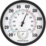 Indoor Outdoor Thermometer Round 10in Hygrometer Mechanical Weather Station Waterproof Accurate Minimalist Temperature Gauge for Home