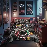 Castle Fairy Sport Racing Comforter Set for Kids Adults,Retro Abstract Racing Track 3D Race Car Bedding Comforter Sets Full,Extreme Racing Sports Boys Teens Quilt Comforter with 2 Pillowcases