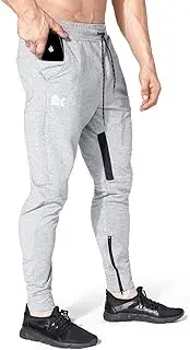 [BROKIG] Men Stripe Gym Joggers Pants, Causal Slim fit Tapered Workout Training Sweatpants with Zipper Pocket