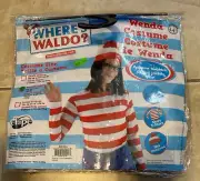 Where's Waldo Shirt Hat Glasses Costume NEW Womens M Medium Elope