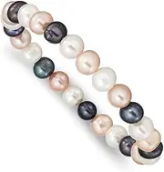[JewelryWeb] 8 8.5mm Freshwater Cultured White Peach Black Stretch Bracelet-Stretch-Bracelet for Women
