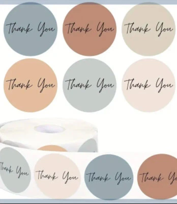 500 pcs Sticker Seals Roll Thank you Neutral Cursive Semi Gloss Self Adhesive