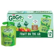 GoGo squeeZ Applesauce and Fruit Puree, Apple Apple Snack Pouches, 3.2 oz, 12