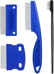 4 Pack Flea Lice Comb, Stainless Steel Dog Cat Grooming Combs with Rounded Teeth, Double Sided Professional Pet Tear Stain Remover, Dematting Tool for Small, Medium & Large Pets