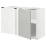 METOD corner base cabinet with shelf, white/Havstorp light grey, 128x68x80 cm