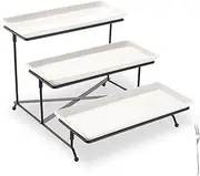 Top G 3 Tier Serving Tray with Stand,Cake Stands Porcelain Tiered Serving Platters Dishes with Collapsible Sturdier Rack, Dessert Display Stand for Party Entertaining, Food Presentation, Black,12inch