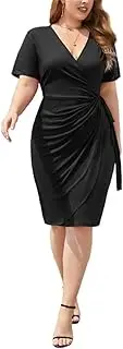 [Generic] Women's Wrap Bodycon Mini Dress V-Neck Sheath Dress Ruched Cocktail Party Dress