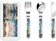 Statue Of Liberty In Nyc 3 Piece Set For Camping Stainless Steel Flatware, Spoon, Fork, Knife, Ideal For Outdoor