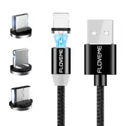 1m 2A 8 Pin + Micro USB + USB-C / Type-C to USB Nylon Magnetic Charging Cable