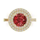 2.47Ct Round Cut Natural Garnet Gold Halo Engagement Promise Statement Ring