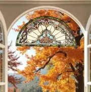 24" Tiffany Style Stained Glass semi circle Half round Window Panel Suncatcher
