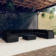 Patio Furniture Sets 11 Piece Garden Lounge Set with Cushions Black Poly Rattan