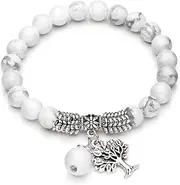 Top Plaza Stretch Rose Quartz Life Tree Lucky Stone Bracelet Reiki Healing Crystal Gemstone Dangle Charms Pendant Birthstone Bracelet(6.2"), Small, Stone, crystal