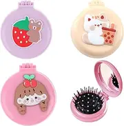 WADY 3 PCS Travel Hair Brush with Mirror Portable Mini Hair Brush Mini Compact Hair Comb Collapsible Pocket Brush Small Compact Pocket Hair Comb for Family Travel Purse Gift(Pink+Purple+Beige)