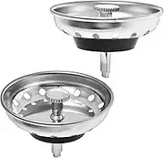 Hilltop Products - 2 Pack Kitchen Sink Strainer Faucet Combo Drain Replacement for Standard 3 1/2" Drain Strainer, Stainless Steel Basket with Plastic Knobs, Rubber Stopper Bottom