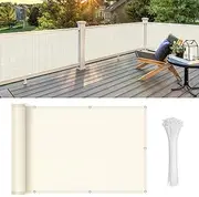LOVE STORY Balcony Privacy Screen, 3'x10' Beige Deck Shield Screen Fence Cover (HDPE),UV Protection and Weather-Resistant,3 FT Height for Deck, Patio, Backyard, Outdoor Pool, Porch, Railing