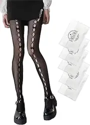 [Generic] 2/5/10 Pairs Fishnet Stockings For Women Leggs Pantyhose Bohemia Bowknot White Knit Thigh High Sheer Patterned Tights