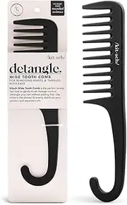 Kitsch Wide Tooth Comb for Curly Hair - Detangler Hair Combs for Women | Extra Wide Tooth Comb for Wet Hair with Curved Handle | Detangling Comb & Hair Comb for Thick Hair | Shower Comb, Black