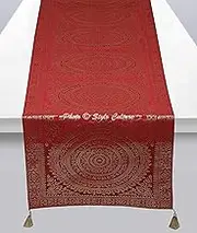 Stylo Culture Decorative Indian Dining Table Runner Burgundy Gold Large Living Room Wedding Decor Round Mandala 68 Inch Long Brocade Jacquard Tassel Work Table Cloth Rectangle (68 x 16 Inch)