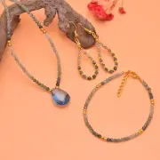 Grandidierite Faceted Rondelle Beads Chain 925 Silver Necklace Set Blue Topaz