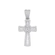 Baguettes & Round Cross Pendant Sterling Silver