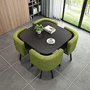 Yqyc Square Dining Table Set with Chairs, Modern Conference Table and 4 Chairs Set, Reception Table and Chair Combination, Space-Saving Furniture(Green)