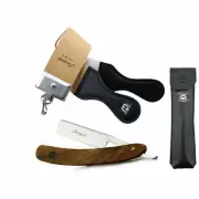 Real Leather Strop Belt for Wood Grip Straight Razor Sharpening Cut Throat Pouch