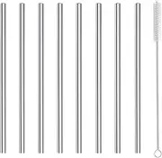 Cocktail Straws Short Small Mini Straw Reusable Metal Stainless Steel Bar Drinking Straws Set with Cleaner Brush for Cocktails Rock Gin Glass Coffee Wine Mason Jar Tumblers Fruit Juice, Silver 8 Pcs