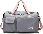 Travel Duffel Bag, Sports Gym Bag, Weekender Carry on Bag for Airplane, Luggage Bag with Wet Bag and Shoe Compartment, Hospital Bag for Women Men, Grey