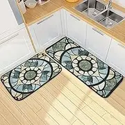 YXYZRMY Marble Texture Decor Kitchen Mats for Floor, 2 Piece, Funny Cute Washable Non-Slip Kitchen Rugs Set for Home & Office, Sink, Laundry, 19.7” x 27.6” + 19.7” + 47.2”