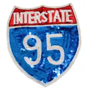 Vintage Interstate 95 10" Wide Jacket Sequins Beaded Applique Sew On Patch-SU