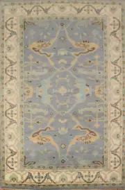 Exquisite Oushak Indian Wool Rug Bedroom 4x6 ft Blue Carpet